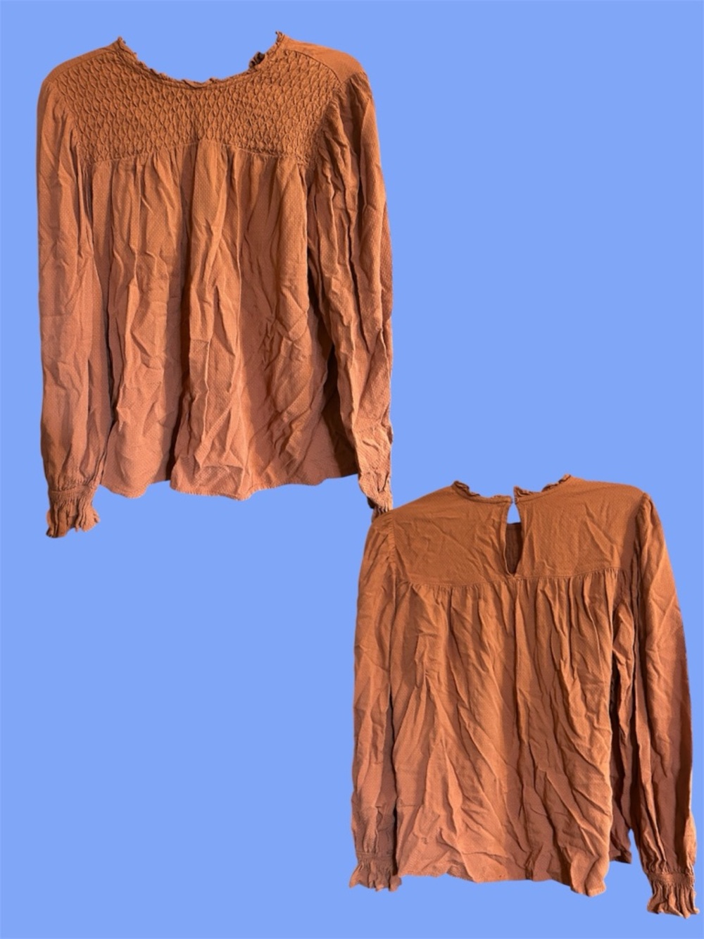 a new day Rust Orange Smocked Peasant Blouse Large